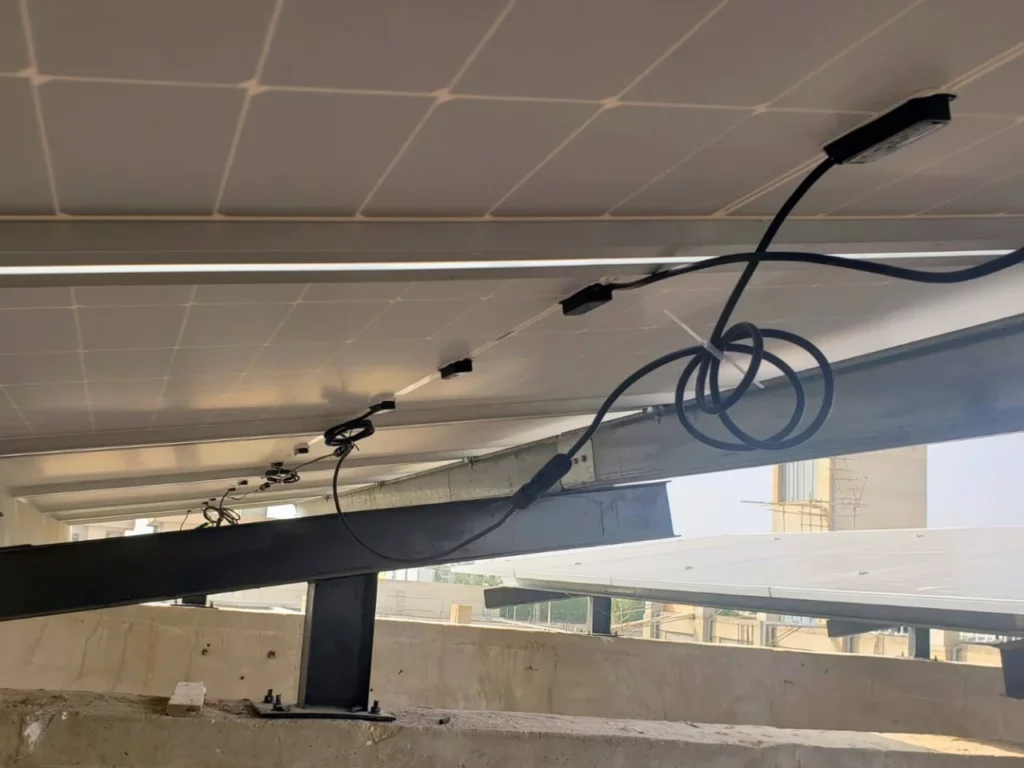 Mc4 connectors neatly installed for a solar installation at a textile mill