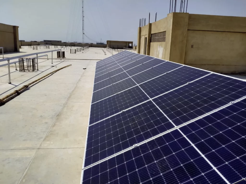 Blue solar panel array 132kW installed at a towel mill in Karachi